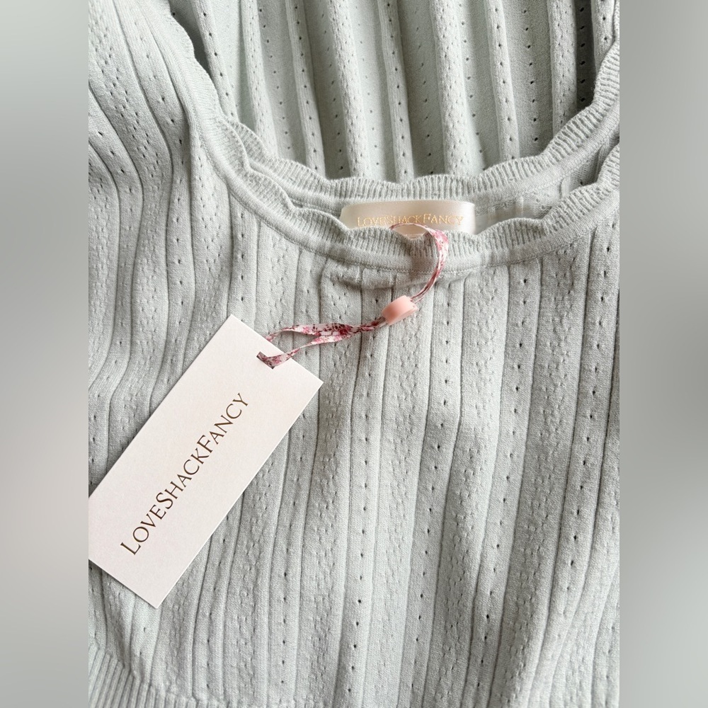 NWT LoveShackFancy Evaluna Stretch Pointelle Mini Dress Eau De Nil | size S - Picture 12 of 12